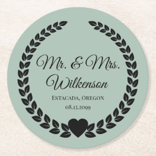 Custom Mr. & Mrs. Bride and Groom Newlywed Round Paper Coaster
