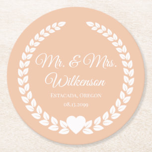 Custom Mr. & Mrs. Bride and Groom Newlywed Round Paper Coaster
