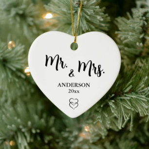 Custom Mr. & Mrs. Christmas Name and Year Ceramic Tree Decoration