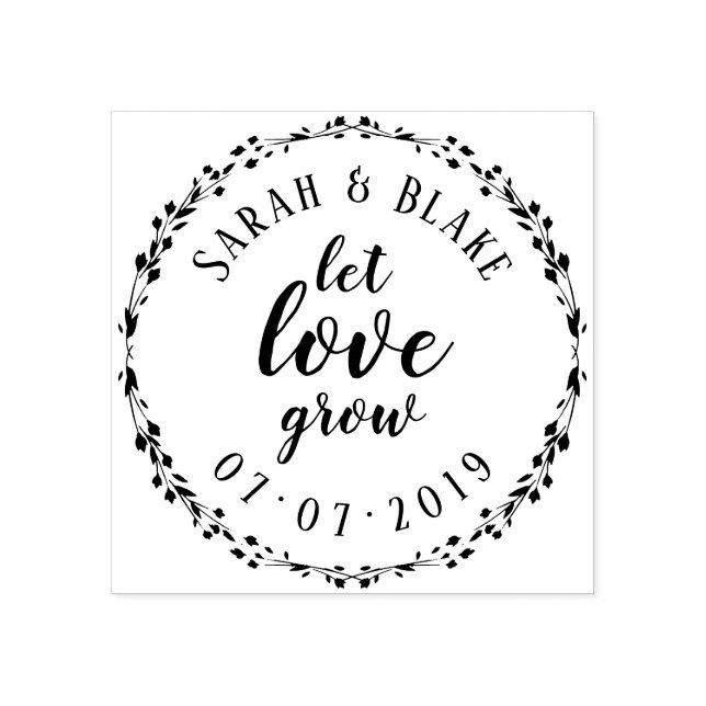 Custom Mr & Mrs Delicate Wreath Let Love Grow Rubber Stamp (Imprint)