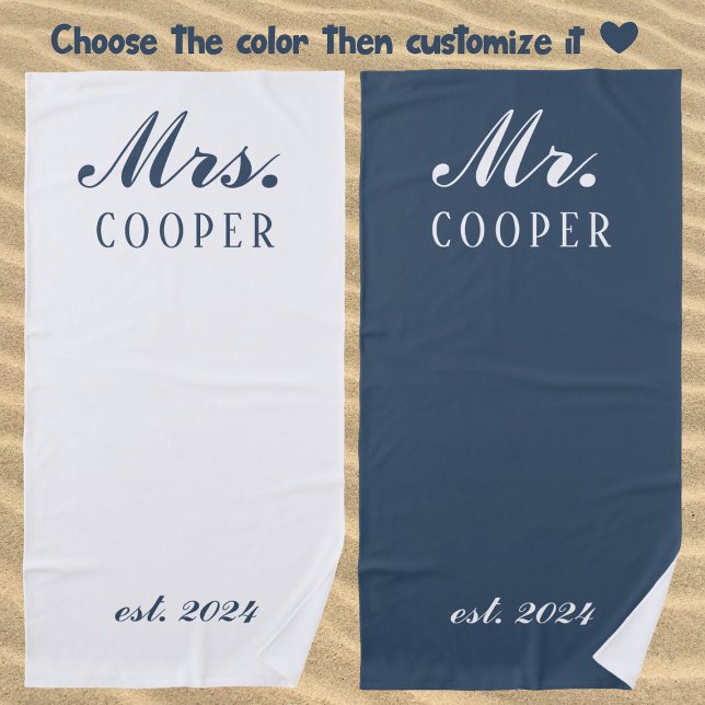 Custom Mr&Mrs Honeymoon Gift Newlyweds Grey Beach Towel (Creator Uploaded)