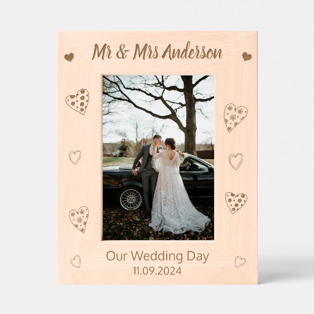 Custom Mr. & Mrs. Keepsake Wedding Day Wooden Etched Frames (Creator Uploaded)