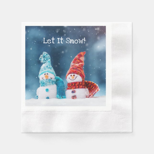 Custom Mr. & Mrs. Snowman Paper Napkins (Front)