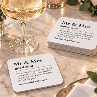 Custom Mr Mrs Wedding Reception Newlyweds Bridal Square Paper Coaster
