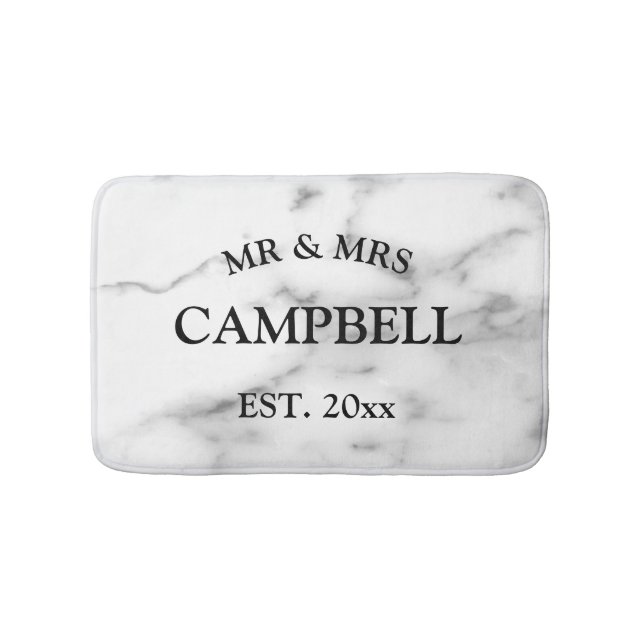 Custom mr mrs white stone marble bathroom bath mat (Front)