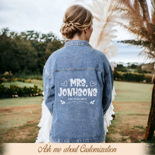 Custom Mrs Bride Wedding Floral Modern Script Denim Jacket