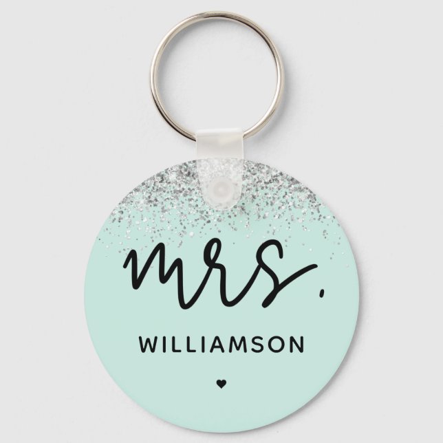 Custom Mrs. | Elegant Wedding Glitter Confetti  Key Ring (Front)