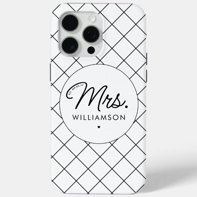 Custom Mrs. Est. Modern Elegant Script Newlywed Case-Mate iPhone Case (Back)