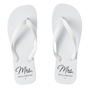 Custom Mrs. Est. Modern Elegant Script Newlywed Flip Flops
