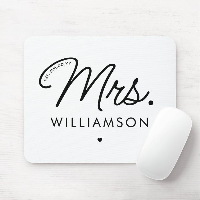 Custom Mrs. Est. Modern Elegant Script Newlywed Mouse Mat (With Mouse)