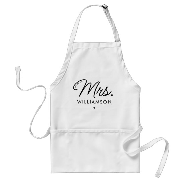Custom Mrs. Est. Modern Elegant Script Newlywed Standard Apron (Front)