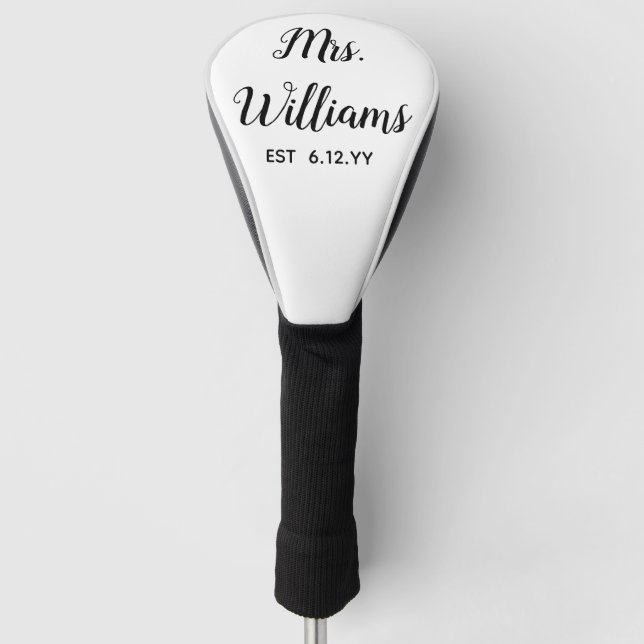 Custom Mrs Est Your Date Present for Bride Driver Golf Head Cover (Front)