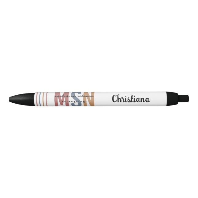 Custom MSN Master of Science in Nursing Graduation Black Ink Pen (Front)