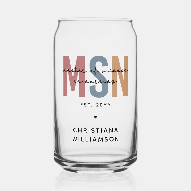 Custom MSN Master of Science in Nursing Graduation Can Glass (Front)