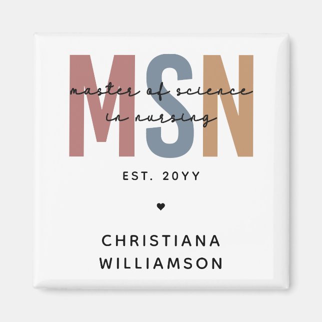 Custom MSN Master of Science in Nursing Graduation Magnet (Front)