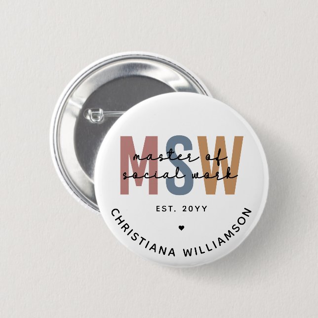 Custom MSW Master of Social Work Retro Graduation 6 Cm Round Badge (Front & Back)