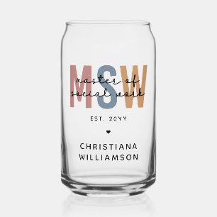 Custom MSW Master of Social Work Retro Graduation Can Glass