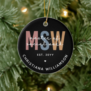 Custom MSW Master of Social Work Retro Graduation Ceramic Tree Decoration