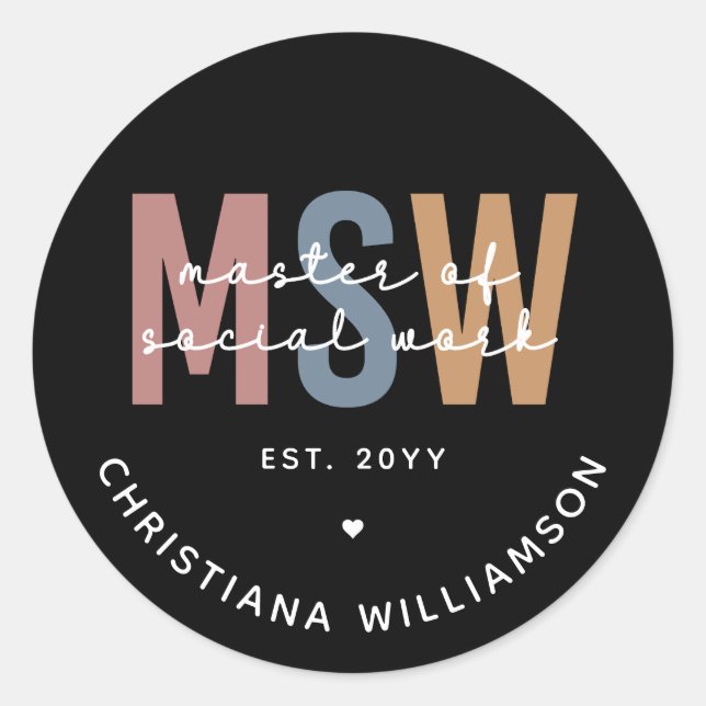 Custom MSW Master of Social Work Retro Graduation Classic Round Sticker (Front)