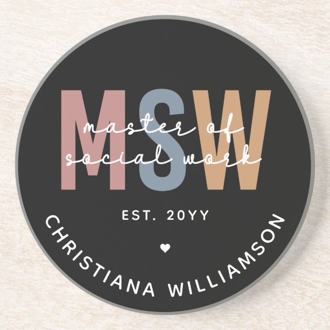 Custom MSW Master of Social Work Retro Graduation Coaster (Front)