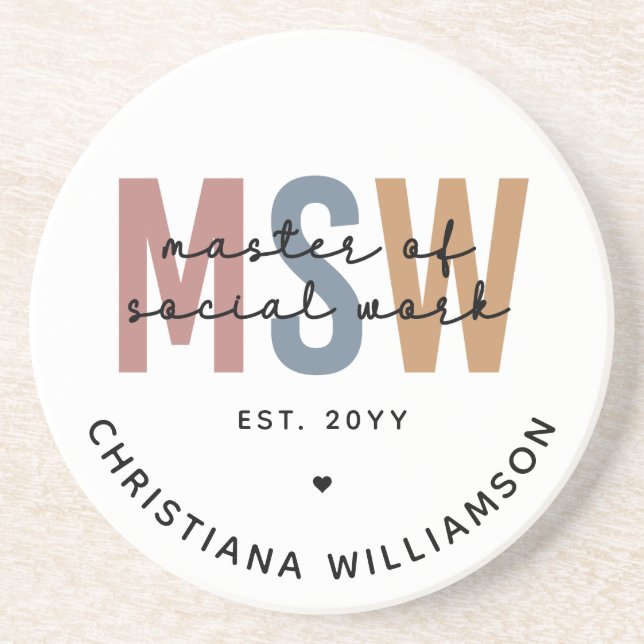 Custom MSW Master of Social Work Retro Graduation Coaster (Front)