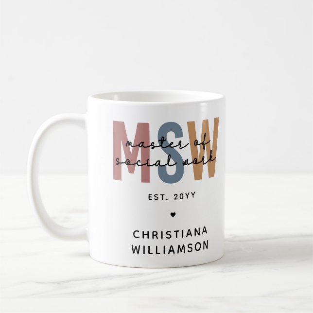 Custom MSW Master of Social Work Retro Graduation Coffee Mug (Left)