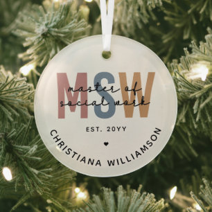 Custom MSW Master of Social Work Retro Graduation Glass Tree Decoration