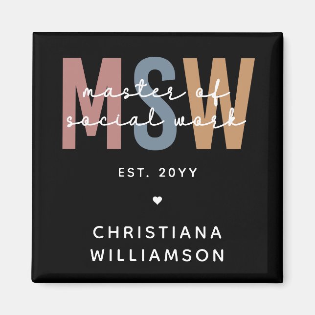 Custom MSW Master of Social Work Retro Graduation Magnet (Front)