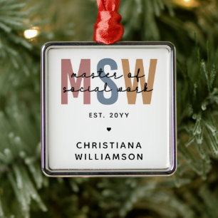 Custom MSW Master of Social Work Retro Graduation Metal Tree Decoration