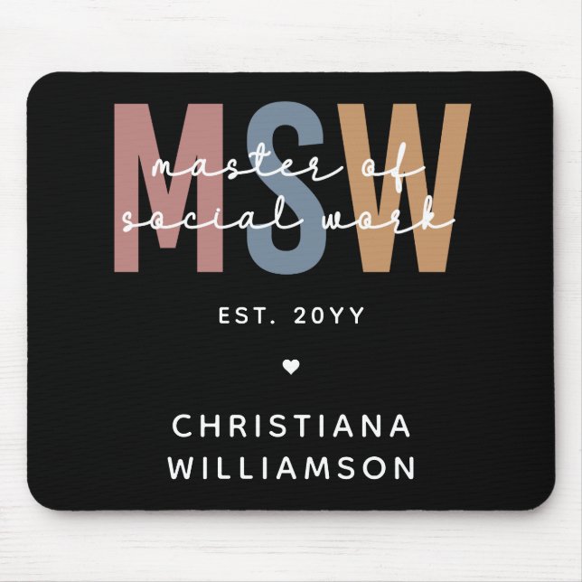 Custom MSW Master of Social Work Retro Graduation Mouse Mat (Front)