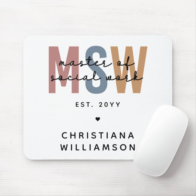 Custom MSW Master of Social Work Retro Graduation Mouse Mat (With Mouse)