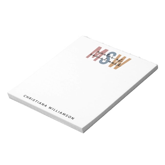Custom MSW Master of Social Work Retro Graduation Notepad (Rotated)