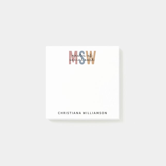 Custom MSW Master of Social Work Retro Graduation Post-it Notes (Front)