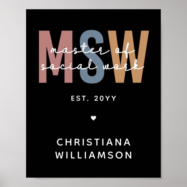 Custom MSW Master of Social Work Retro Graduation Poster (Front)