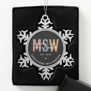 Custom MSW Master of Social Work Retro Graduation Snowflake Pewter Christmas Ornament