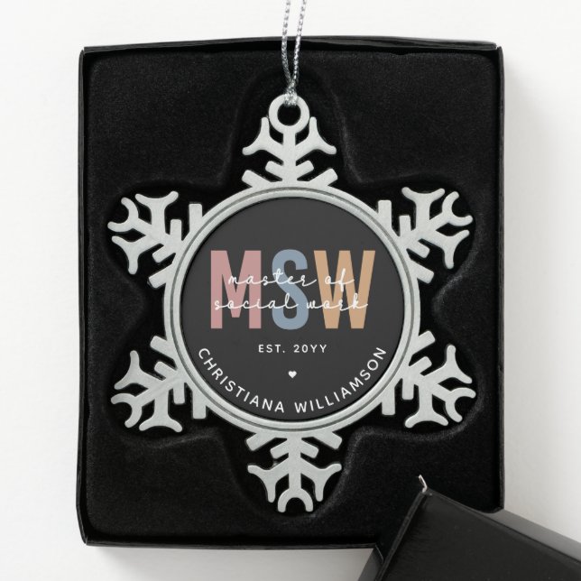 Custom MSW Master of Social Work Retro Graduation Snowflake Pewter Christmas Ornament (Box)