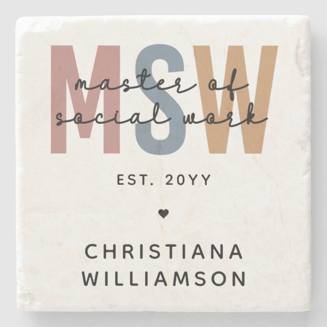 Custom MSW Master of Social Work Retro Graduation Stone Coaster (Front)