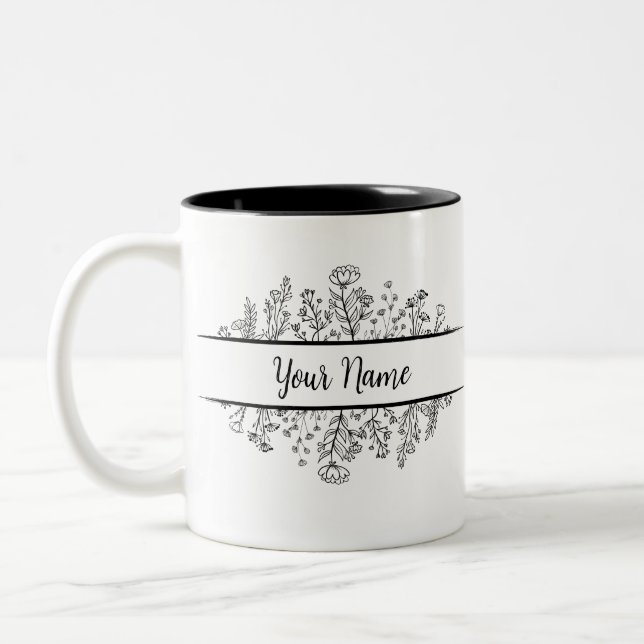 Custom Mug Name in a Split floral frame  (Left)