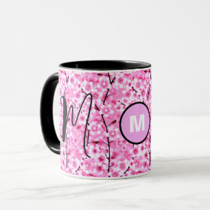 Custom Mug Pink Floral Monogrammed Initial Mug