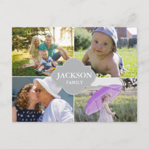 Custom multi photo collage family name postcard