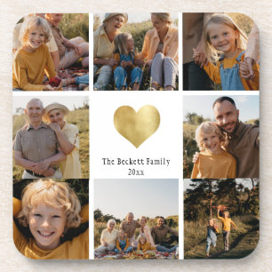 Custom Multi Photo Family Keepsake Gold Heart Coaster