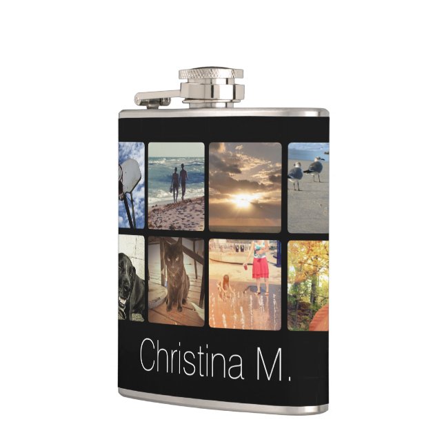 Custom Multi Photo Mosaic Picture Collage Hip Flask (Left)