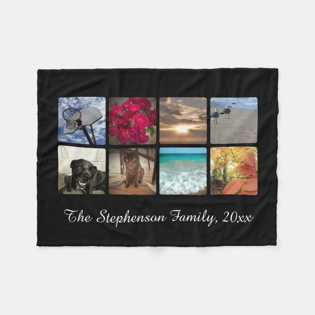 Custom Multi Photo Name Mosaic Picture Collage Fleece Blanket (Front (Horizontal))