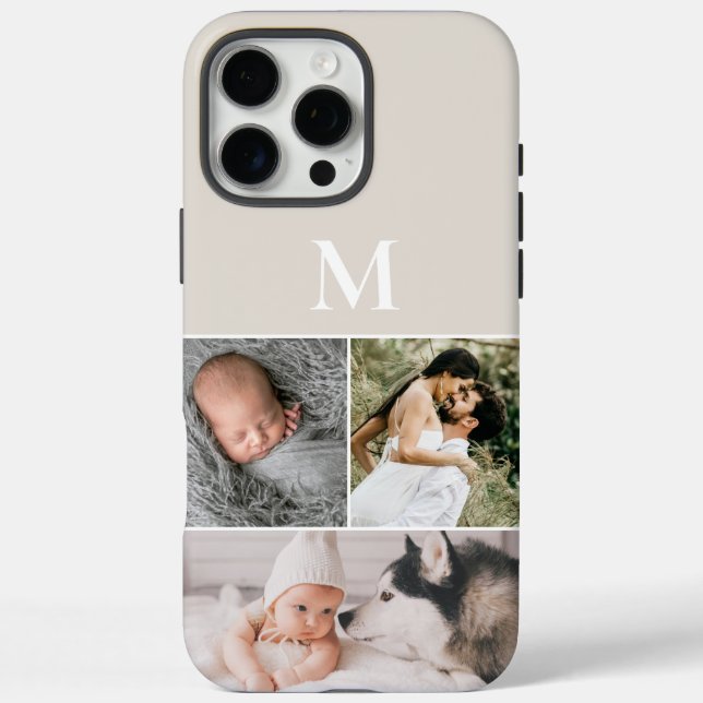 Custom Multi photo Neutral Beige Monogram Case-Mate iPhone Case (Back)