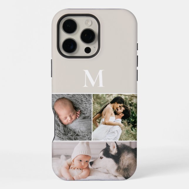 Custom Multi photo Neutral Beige Monogram iPhone Case (Back)