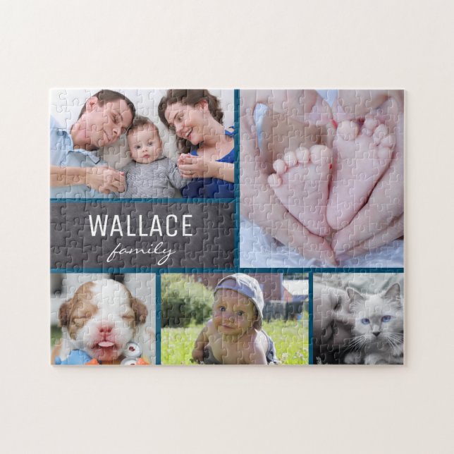 CUstom Multi photo with family name picture Jigsaw Puzzle (Horizontal)