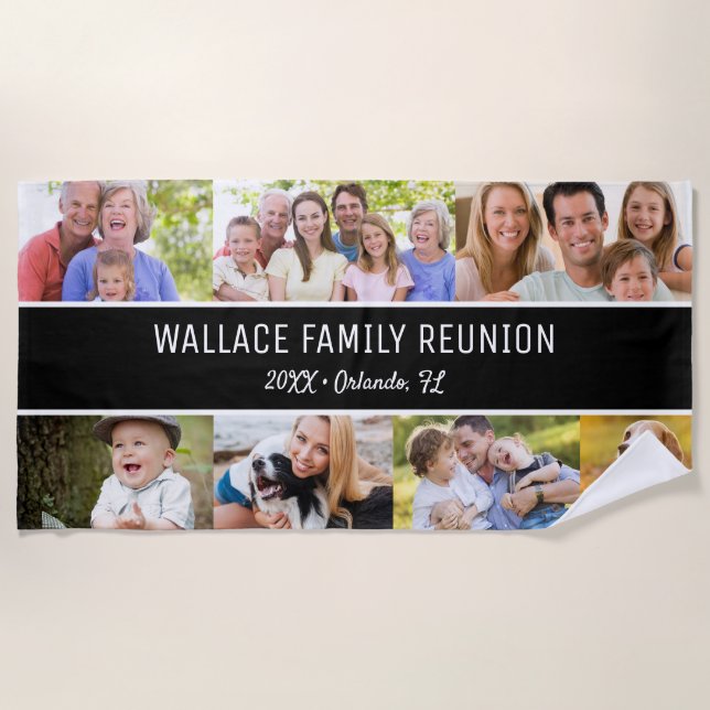 Custom Multiple photos family reunion keepsake Beach Towel (Front)