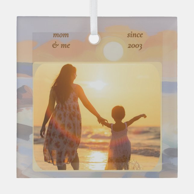 Custom Mum and Me Photo Keepsake Square Ornament (Front)
