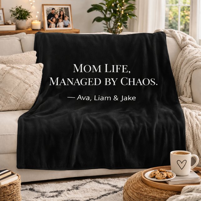 Custom Mum Chaos Funny Black/White Fleece Blanket (Creator Uploaded)