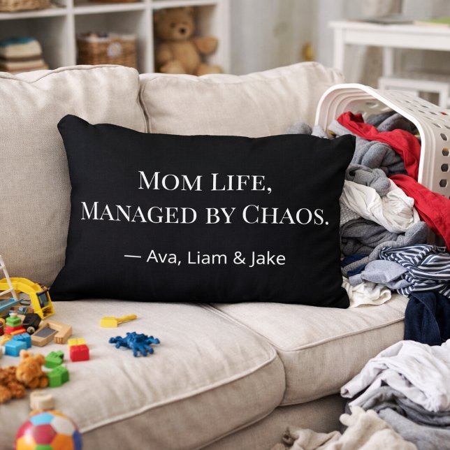 Custom Mum Chaos Funny Black & White Throw Pillow (Creator Uploaded)